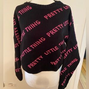 PrettyLittleThing Black Sweater with Pink Text